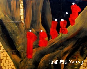 NannNann-Six Monks in the Red Robe-Acrylic-48x60-2014