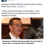 马来西亚Defence minister没能成功抵御雾霾,病倒了…