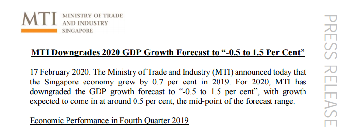 新加坡贸工部下调今年经济增长预期