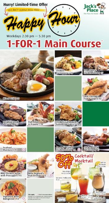 Jack’s Place's 1-For-1 Main Course Promotion till Mar 31