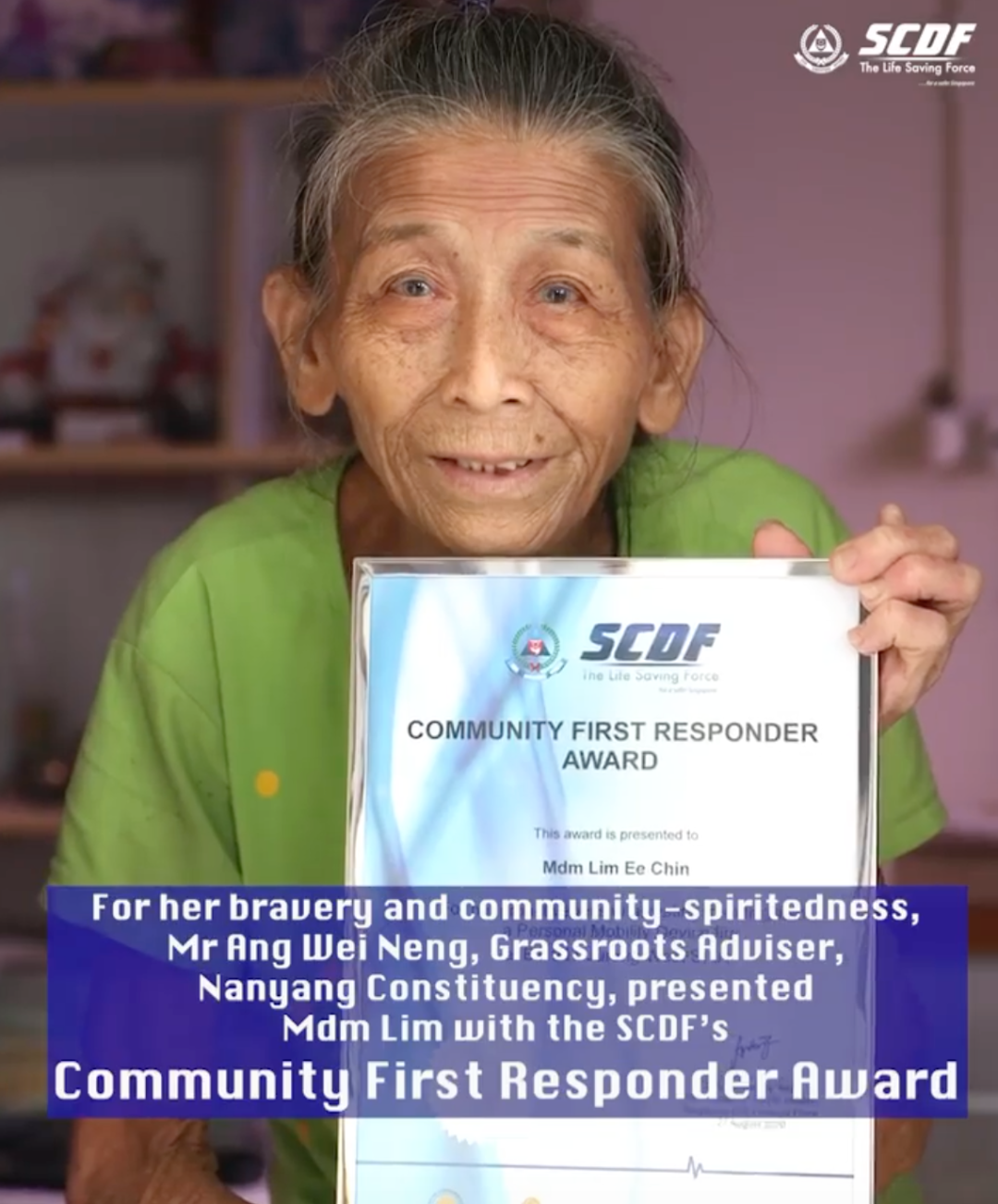 遇爆炸火患不逃命，新加坡81歲阿嬷英勇救火獲政府表彰