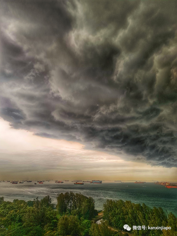新加坡的天空被黑色笼罩，全岛公众看乌云密布冷风狂哮