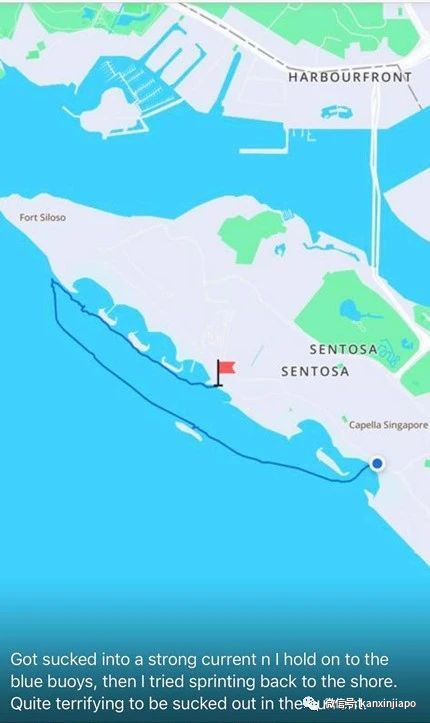 男子海裏遊泳遭洋流卷入,載浮載沉大半個聖淘沙