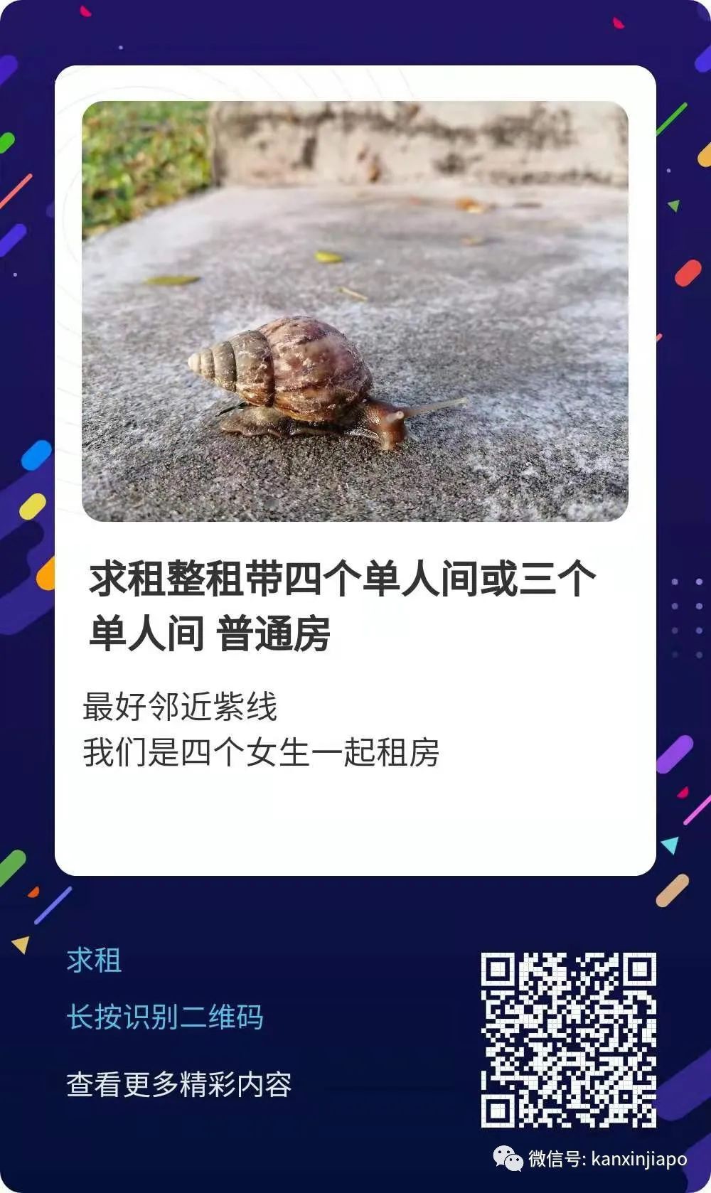 新加坡好房出租：市中心普通房400新币/月起