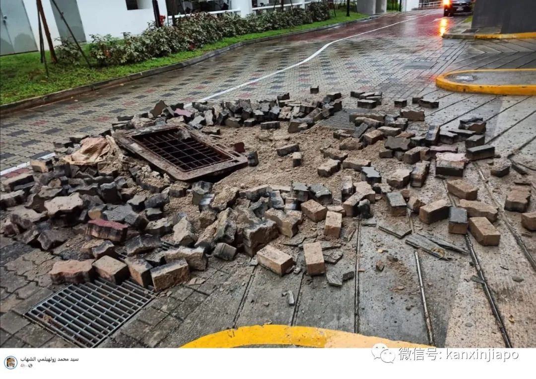 疑似閃電擊中井蓋,路面磚塊炸飛5米,像極了科幻片特效