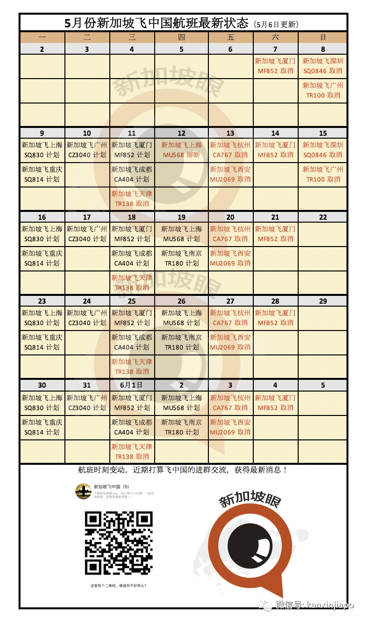 终于！新加坡飞南京双向复航（附5月新中航班动态）