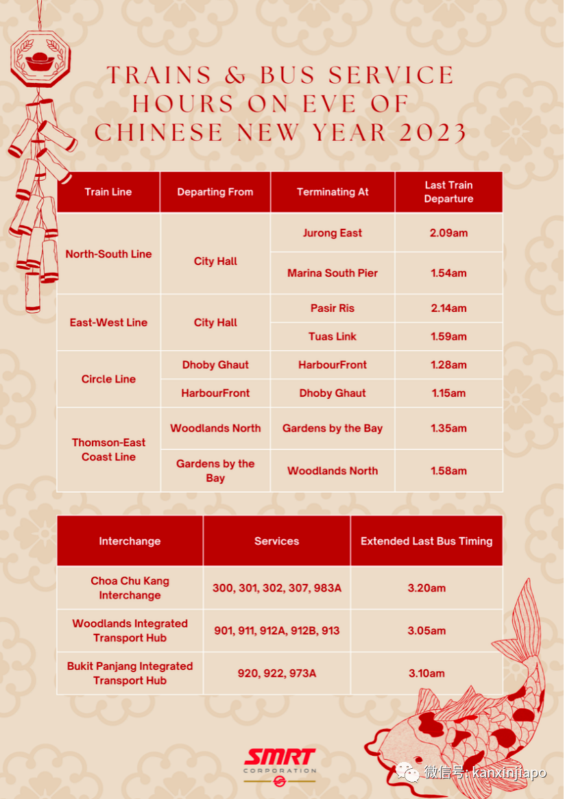 注意!新加坡除夕夜,地鐵、公交、超市運營時間有調整