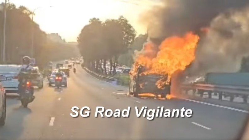 据社交媒体SG Road Vigilante发布的视频显示，事故涉及一辆黑色箱型车和一辆白色汽车，火光冲天，触目惊心。