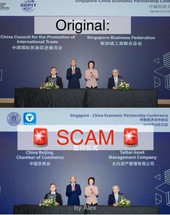 警惕信息差!诈骗分子冒用淡马锡太白投资名义在中国行骗