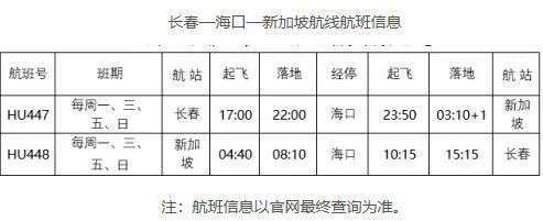 新加坡飞长春航线正式启航，海南航空新中航线增至4条！