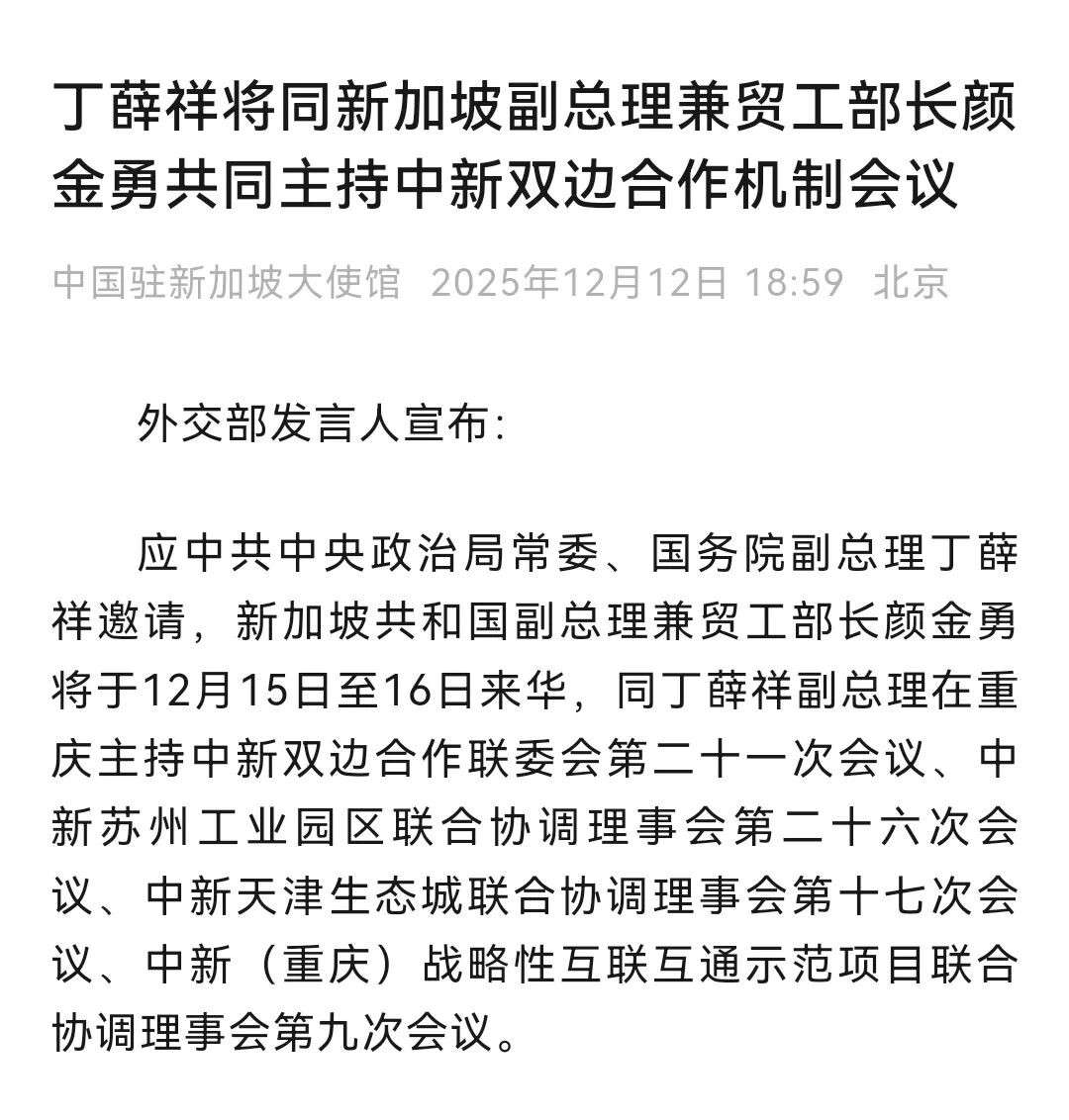 新加坡副总理带队“豪华天团”再访华！新中黄金十年成绩单亮相
