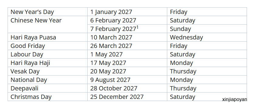 2027新加坡假期表出炉,这样拼假竟能连休9天?