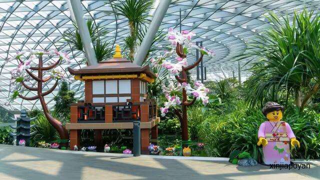 星耀樟宜变身乐高植物园,两朵巨型玫瑰比人还高,超好拍